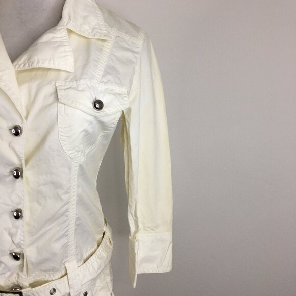 COMME CA ISM Ivory Belted 3/4-Long Sleeve Collared Button Dress - Picture 6 of 16